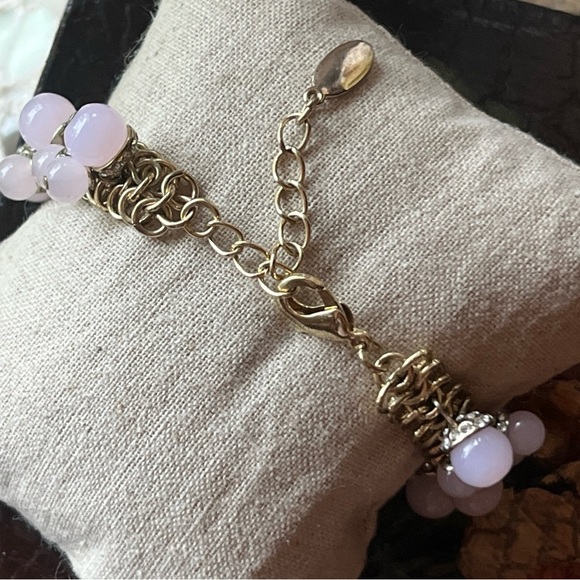 Ann Taylor Women's Metallic Gold Pink Bobble Rhinestone Accents 7.5-9” Bracelet - Picture 6 of 7